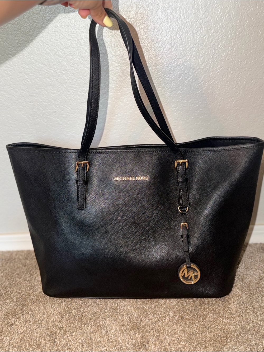 Michael Kors Black Saffiano Tote with Gold Hardware